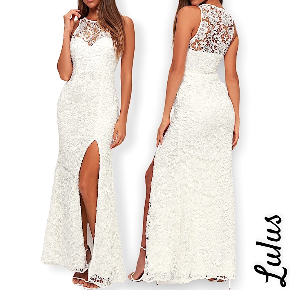 🆕 NWT Lulus Hale White Lace Sleeveless Maxi Dress Size M